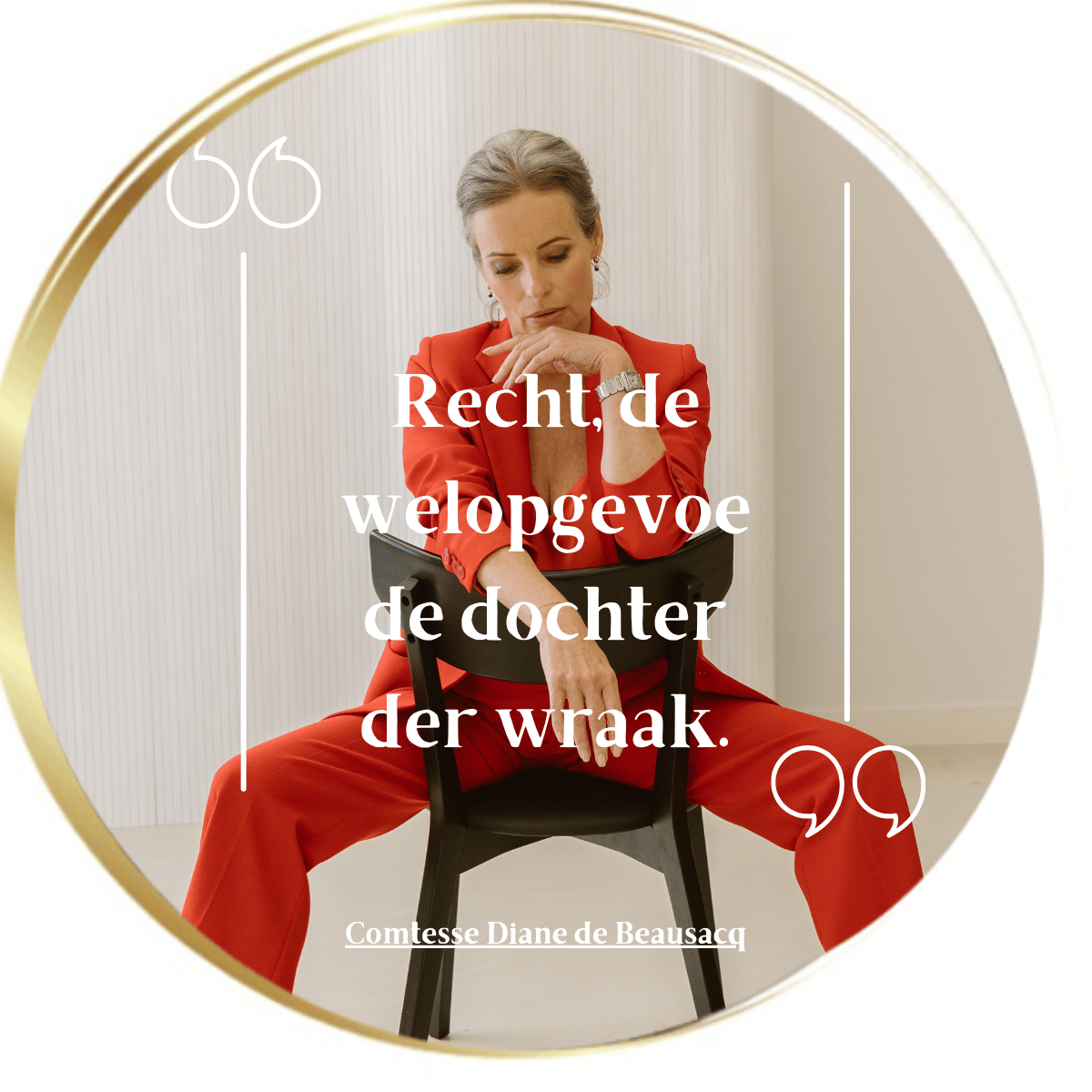"Een afbeelding van [jouw naam] met de quote: 'Recht, de welopgevoede dochter der wraak.' De quote verwijst naar de blog over de illusie van gerechtigheid in juridische conflicten en hoe het vaak leidt tot meer kosten dan voordelen, vooral in gevallen van scheiding met narcisten."